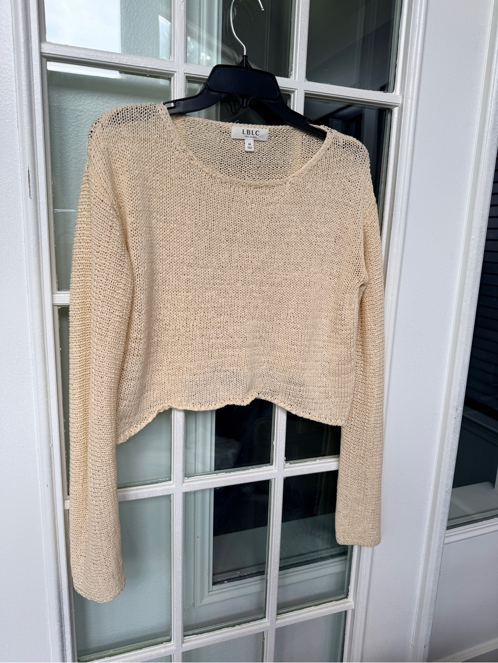 LBLC the label Cream Cropped Knit Sweater - Lightweight Long Sleeve